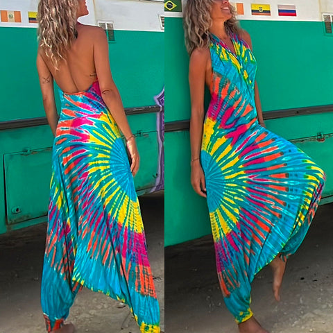 Camilladress Halter Sleeveless Hippie Tie  Dye Jumpsuit