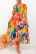 Chic V Neck Short Sleeve Floral Print Maxi Dress