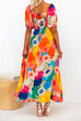 Chic V Neck Short Sleeve Floral Print Maxi Dress