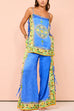 Camilladress Bow Tie Side Split Cami Top Wide Leg Pants Printed Satin Set