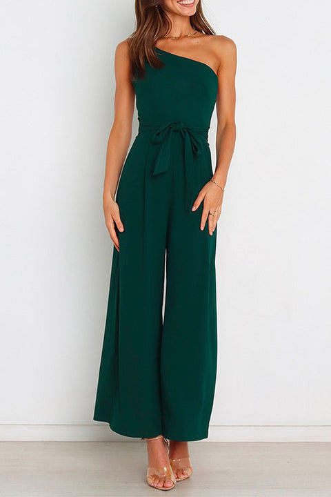 Camilladress One Shoulder Tie Waist Wide Leg Cami Jumpsuit