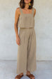 Camilladress Square Collar Crop Tank Top Wide Leg Pants Cotton Linen Set