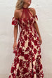 Off Shoulder High Waist Floral Print Ruffle Maxi Dress