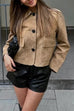 Camilladress Lapel Button Up Pocketed Faux Suede Crop Jacket