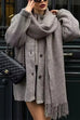 Camilladress Button Down Pocketed Winter Knit Coat with Scarf