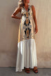 Camilladress Sleeveless V Neck Printed Splice Maxi Swing Dress