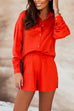 Camilladress Solid Long Sleeve Blouse Shirt Elastic Waist Shorts Set