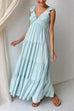 Camilladress V Neck Ruffle Trim Tiered Sleeveless Linen Maxi Dress (2 Colors)