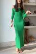 Camilladress Off Shoulder Long Sleeves Back Slit Bodycon Maxi Dress