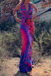 Camilladress V Neck Criss Cross Backless Tie Dye Maxi A-line Dress