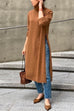 Turtleneck Drop Shoulder Side Slit Loose Sweater Dress