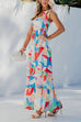 Camilladress Bow Shoulder Ruffle Tiered Printed Flowy Maxi Cami Dress