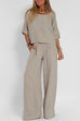 Camilladress Round Neck 3/4 Sleeves Pullovers Wide Leg Pants Cotton Linen Set