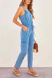 Camilladress V Neck Drawstring Waist Sleeveless Denim Overall Jumpsuit