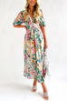 Camilladress V Neck Frilled Waist Floral Printed Maxi Swing Dress