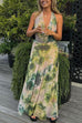 Camilladress Deep V Neck Sleeveless Printed Flowy Maxi Dress