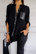 Camilladress Rolled Up Sleeves Button Down Sequin Splice Blouse Shirt