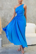 Camilladress One Shoulder Drawstring Cut Out Waist Pleated Maxi Dress