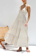 Camilladress V Neck Ruffle Trim Tiered Sleeveless Linen Maxi Dress (2 Colors)