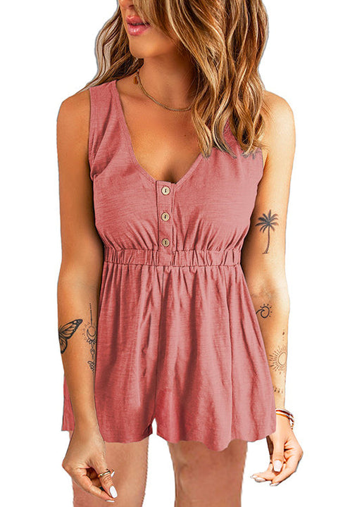 Camilladress V Neck Buttons Sleeveless Shorts Romper