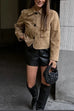 Camilladress Lapel Button Up Pocketed Faux Suede Crop Jacket