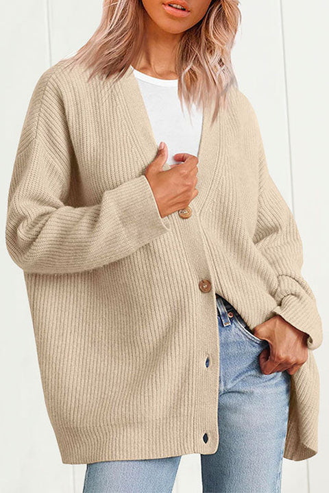 Camilladress Button Down V Neck Loose Ribbed Knit Cardigan