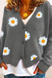 Camilladress V Neck Button Up Daisy Embroidery Sweater Cardigan