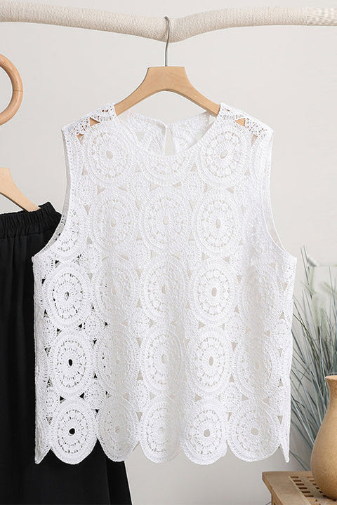 Camilladress Round Neck Sleeveless Hollow Out Crochet Top