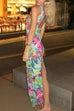 Camilladress Sleeveless Back Cut Out Slit Tropical Floral Print Maxi Dress