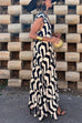 V Neck Cap Sleeves Printed A-line Maxi Vacation Dress