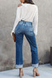 Camilladress High Waist Straight Leg Ripped Denim Pants