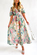 Camilladress V Neck Frilled Waist Floral Printed Maxi Swing Dress