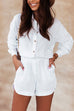 Camilladress Solid Long Sleeve Blouse Shirt Elastic Waist Shorts Set