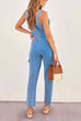 Camilladress V Neck Drawstring Waist Sleeveless Denim Overall Jumpsuit