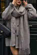 Camilladress Button Down Pocketed Winter Knit Coat with Scarf