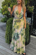 Camilladress Deep V Neck Sleeveless Printed Flowy Maxi Dress