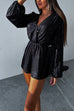 Wrap V Neck Balloon Sleeves Sequin Shorts Romper