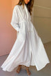 Lapel Drawstring Waist Button Up Swing Maxi Shirtdress