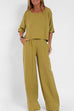 Camilladress Round Neck 3/4 Sleeves Pullovers Wide Leg Pants Cotton Linen Set