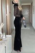 Camilladress Feather Cuffs Bell Bottom Velvet Splice Jumpsuit