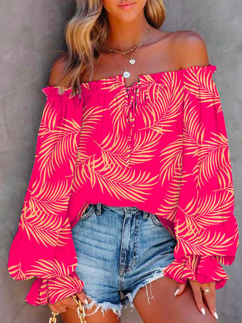 Camilladress Off Shoulder Long Sleeve Printed Pullover Top