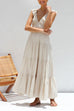 Camilladress V Neck Ruffle Trim Tiered Sleeveless Linen Maxi Dress (2 Colors)