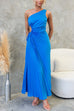 Camilladress One Shoulder Drawstring Cut Out Waist Pleated Maxi Dress