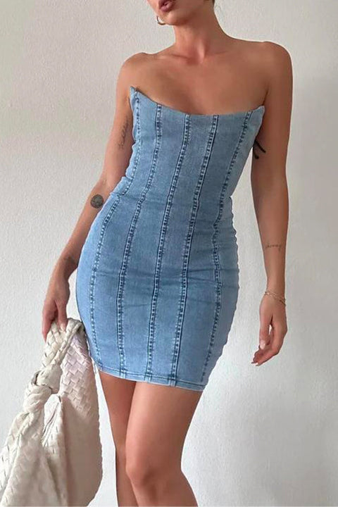 Camilladress Strapless Tube Top Denim Mini Bodycon Dress