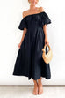 Camilladress Off Shoulder Puff Sleeves High Waist Maxi Swing Dress