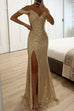 Camilladress V Neck Cold Shoulder High Slit Sequin Maxi Prom Dresses