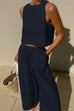 Camilladress Solid Crewneck Crop Tank Top Elastic Waist Wide Leg Pants Set