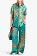 Camilladress Roll Up Short Sleeves Shirt and Wide Leg Pants Printed Satin Set