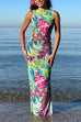 Camilladress Sleeveless Back Cut Out Slit Tropical Floral Print Maxi Dress