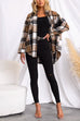 Camilladress Lapel Button Down Pockets Plaid Shacket Coat